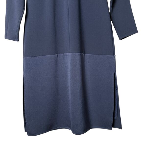 Jenni Kayne Navy Crewneck Long Sleeve Shift Midi Dress Side Slits Silk Lined, XS - Picture 9 of 14